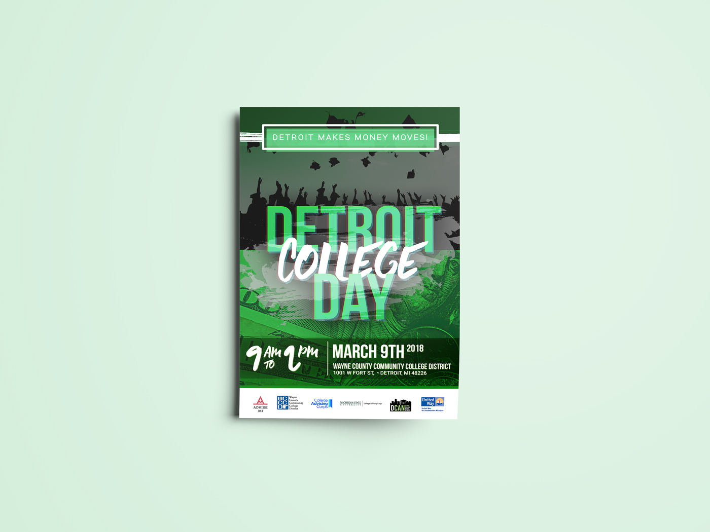 Detroit College Day presents Detroit Makes Money Moves – Flyer Design/Tri-fold Brochure Design/X-Stand Banner Design